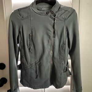Olive Green Utility Moto Jacket with Asymmetrical Zip